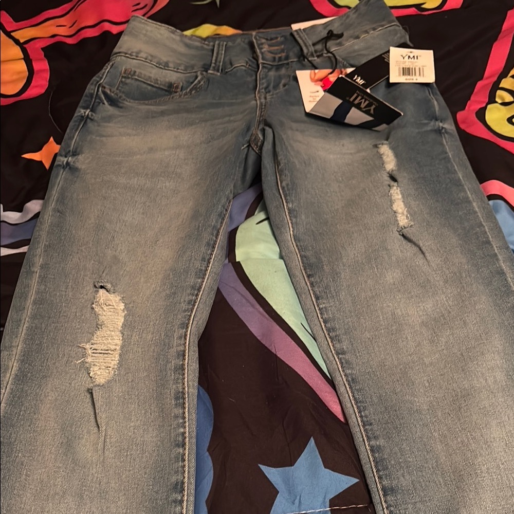 YMI Women's Blue Distressed Jeans